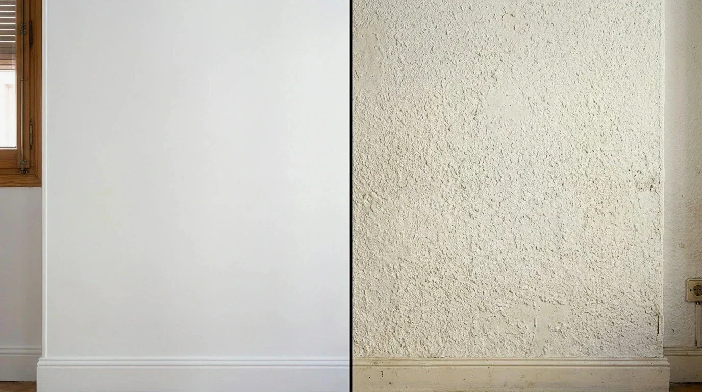 Pared con gotelé a medio alisar en una vivienda de Pamplona